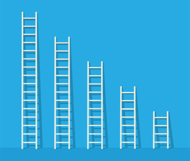 Big and small white step ladder near the wall. Vector illustration.