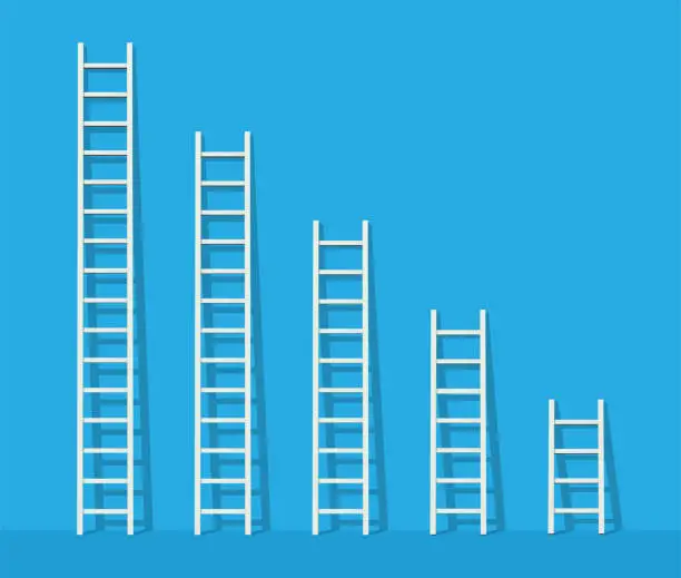 Vector illustration of Big and small white step ladder near the wall. Vector illustration set.