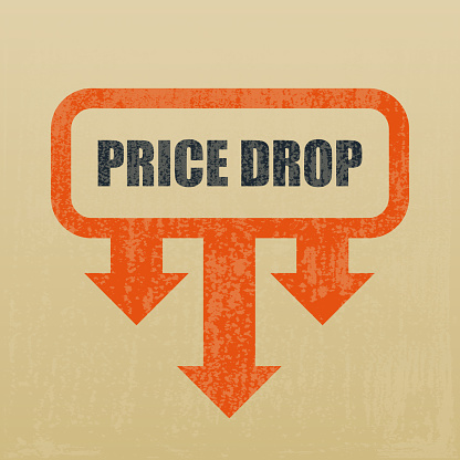 Vector of pride drop cost reduction icon with grunge textured. EPS Ai 10 file format.