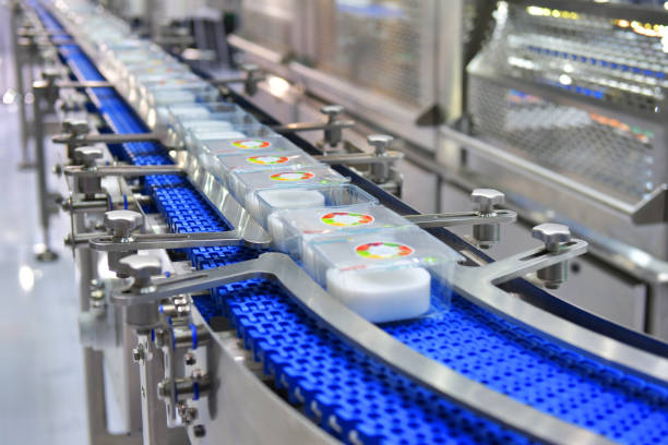 istock Food products boxs transfer on Automated conveyor systems 1036545146