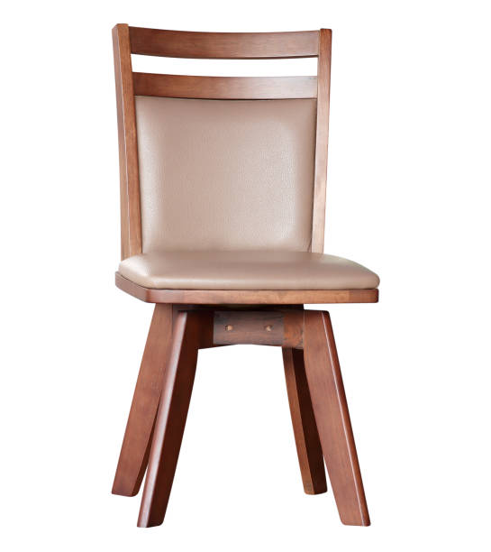 istock Wooden chair covered leather isolated on white background 1036553614