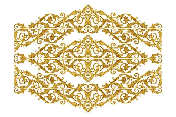 Ornament elements vintage gold floral for decoration isolated on white background