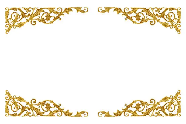 Ornament elements vintage gold floral for decoration isolated on white background