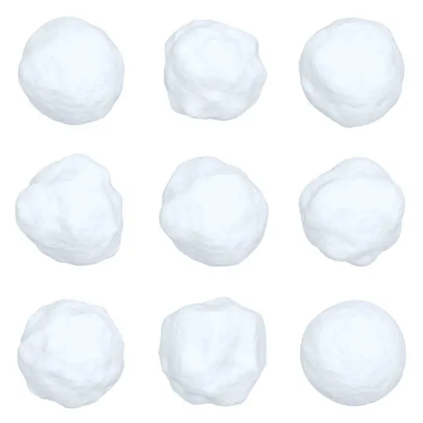 Set of different snowballs isolated on white background, 3D illustration