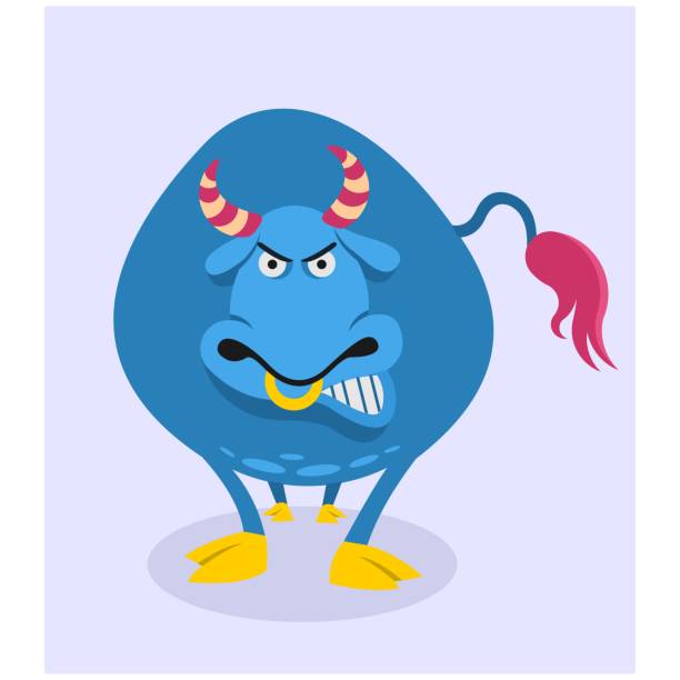 istock blue bull that looks angry looking at you, cartoon character 1036582738