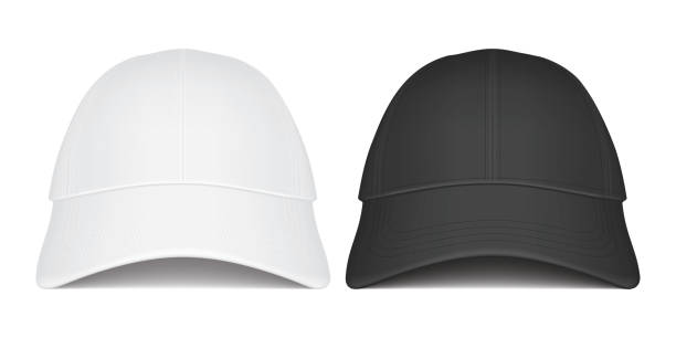 フロント ビュー ベクトルの白い背景に白と黒のキャップ - cap hat baseball cap baseball点のイラスト素材／クリップアート素材／マンガ素材／アイコン素材