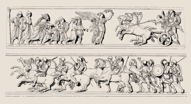 stockillustraties, clipart, cartoons en iconen met delen van de alexander-campagne, door albert bertel thorvaldsen - semperoper dresden