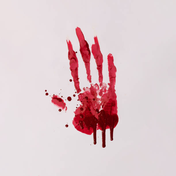 Scary bloody hand print. Halloween horror concept. criminal activity stock pictures, royalty-free photos & images
