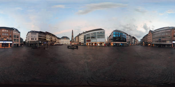 Markt Square in Bonn, Germany - 360 degree image Equirectangular 360-degree panorama of Bonn, Germany - Markt Square at sunset bonn photos stock pictures, royalty-free photos & images