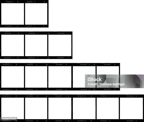 Set Of Film Stripes Medium Format Photo Frames Stock Illustration - Download Image Now - Camera Film, Film Reel, Contact Sheet