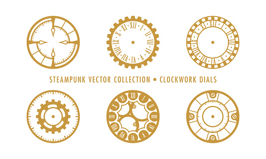 Collection of Steampunk styled vector elements isolated on white background