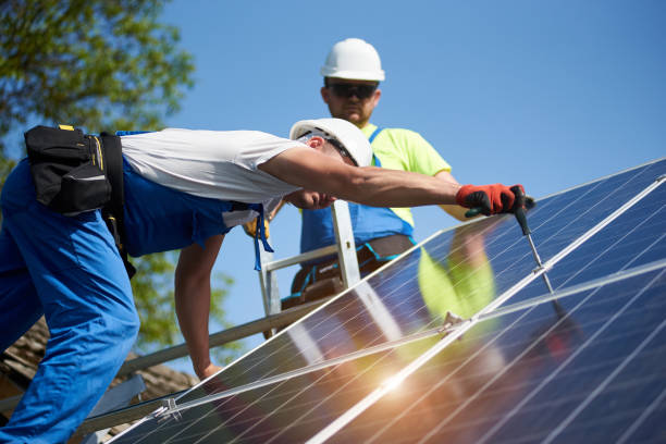 istock Stand-alone exterior solar panel system installation, renewable green energy generation concept. 1036688320