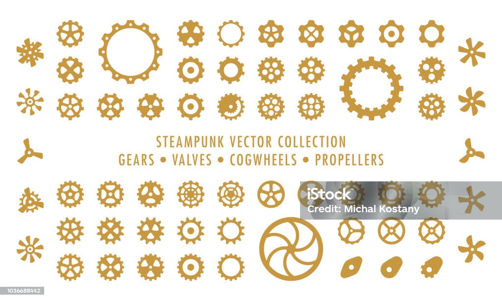 Steampunk Collection Isolated - Gears, Valves and Propellers Collection of Steampunk styled vector elements isolated on white background Steampunk stock vector