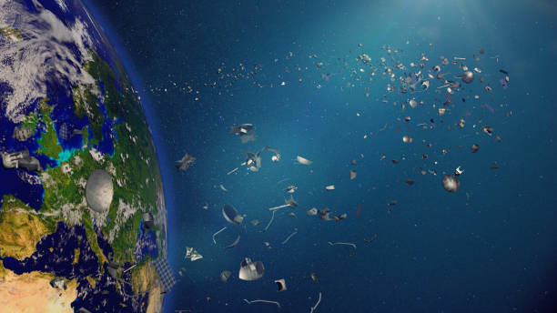 istock space debris in Earth orbit, dangerous junk orbiting around the blue planet 1036693440