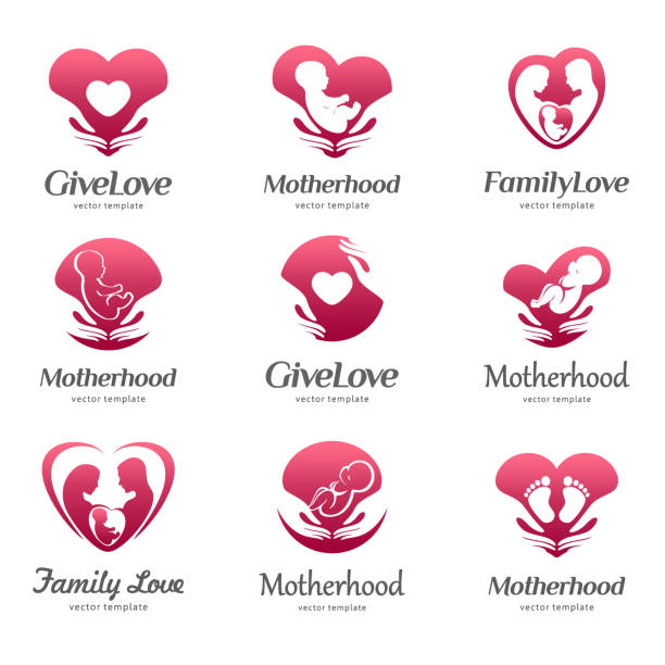 ilustraciones, imágenes clip art, dibujos animados e iconos de stock de plantilla de maternidad, cuidado del bebé, el amor familiar, embarazo, maternidad - conjugation