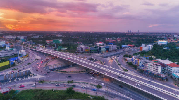 istock Highway road intersection at dusk for transportation, distribution or traffic background. 1036709248