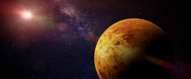 istock planet Venus in front of a colourful star field 1036712358