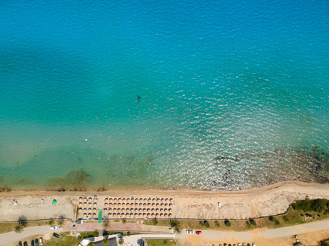Aerial view at beach at Nea Roda at Chalkidiki, Greece