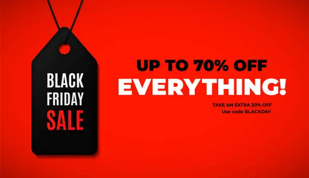Vector illustration of Black friday sale web banner design with modern black and red colors.