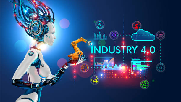 illustrations, cliparts, dessins animés et icônes de concept industrie 4.0. intelligence artificielle automatisation de la fabrication de produits sur smart factory. - révolution