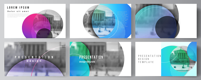 The minimalistic abstract vector illustration of the editable layout of the presentation slides design business templates. Creative modern bright background with colorful circles and round shapes