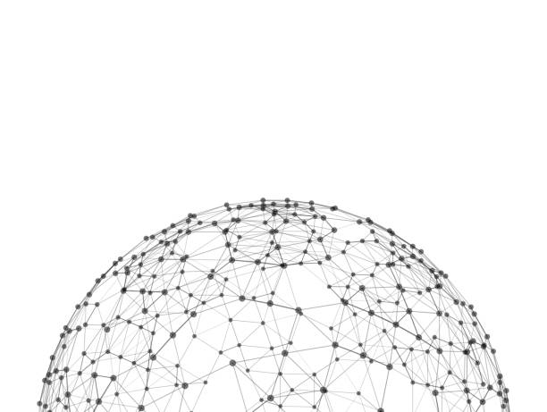 esfera con las líneas de conexión de red y puntos aislados sobre fondo blanco en el concepto de tecnología futurista ordenador de digital, 3d resumen ilustración - isolated on red fotografías e imágenes de stock