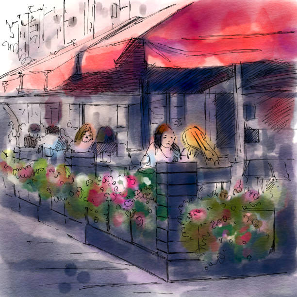 istock Urban sketch of a street cafe 1036751930