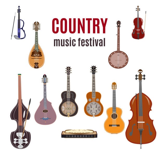 カントリー ミュージック楽器、フラットなデザインのベクトルを設定します。 - country and western music illustrations点のイラスト素材／クリップアート素材／マンガ素材／アイコン素材