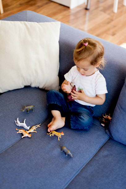 istock cute girl playing with toy animals 1036758368