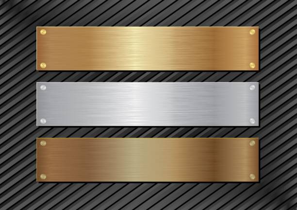 background three metal plaques on black background brass stock illustrations