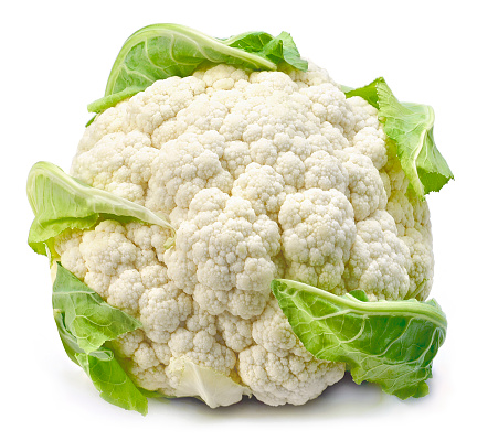 Raw cauliflower, whole vegetable. Fresh cauliflower, isolated on white background.