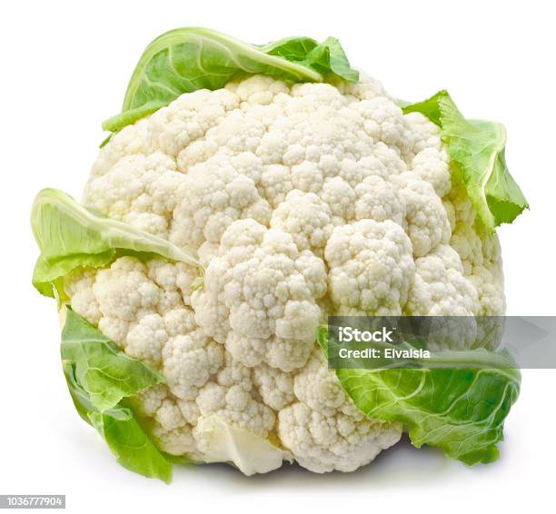 Raw Cauliflower Whole Vegetable Stock Photo - Download Image Now - Cauliflower, Cut Out, White Background