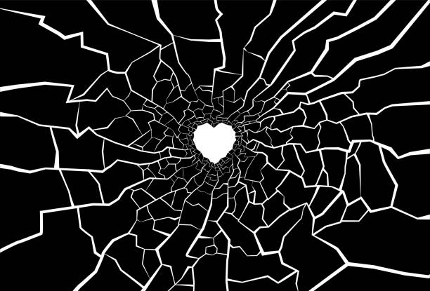 broken glas vektor - broken shattered glass cracked heart shape stock-grafiken, -clipart, -cartoons und -symbole