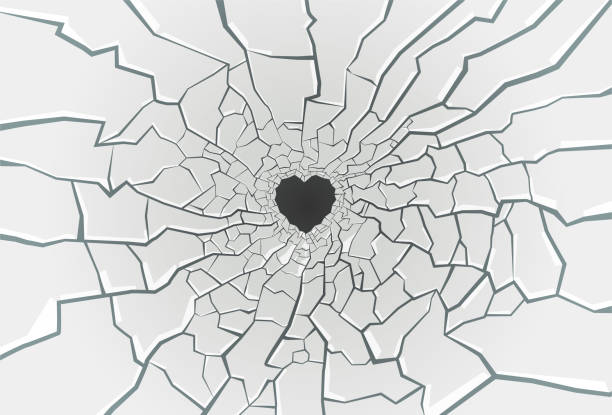 broken glas vektor - broken shattered glass cracked heart shape stock-grafiken, -clipart, -cartoons und -symbole