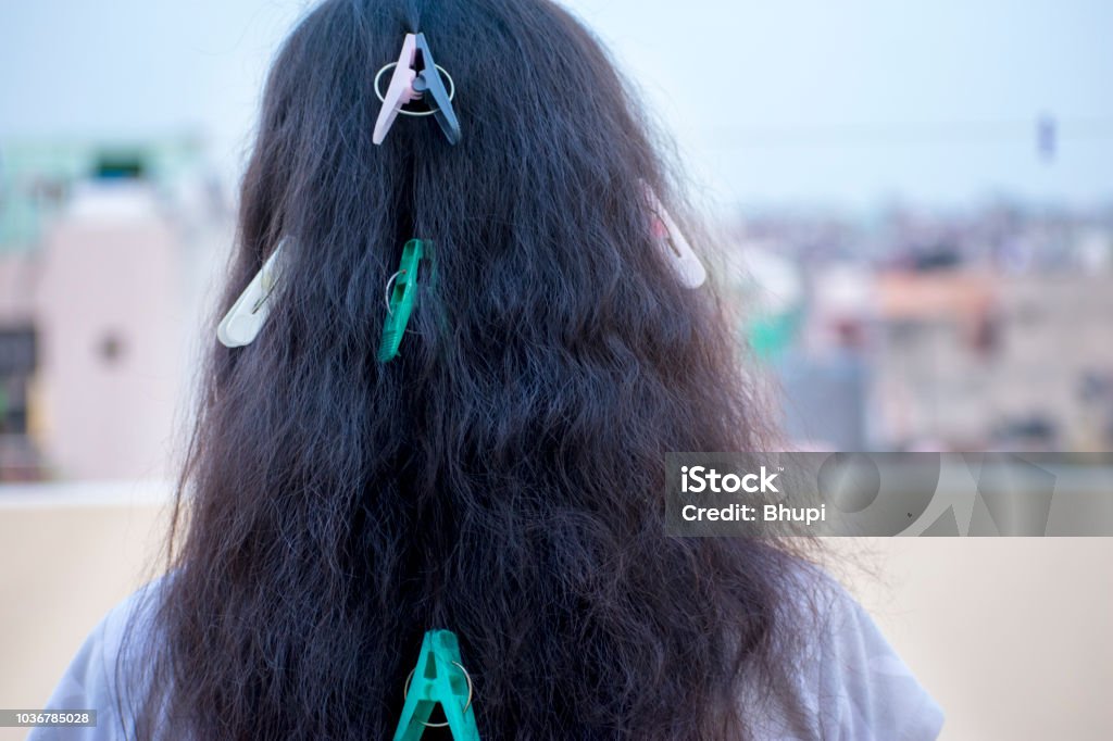 Bad hair Cloths pin on dry hair 2015 Stock Photo