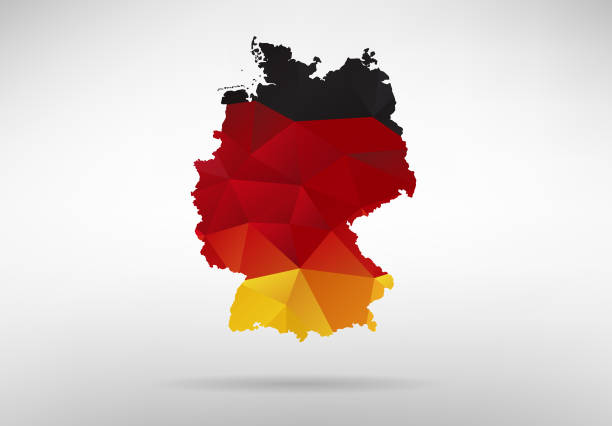illustrazioni stock, clip art, cartoni animati e icone di tendenza di illustrazione vettoriale della mappa tedesca originale con sfondo astratto del flag - germania