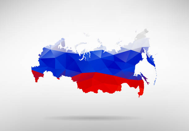ilustrações de stock, clip art, desenhos animados e ícones de original russian map vector illustration with abstract flag background - russia