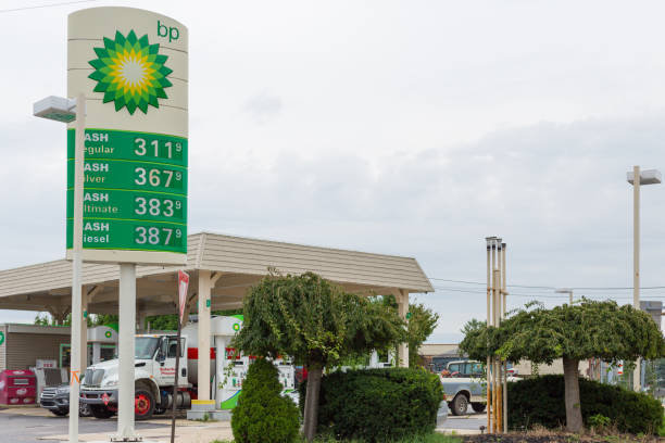 BP or British Petroleum gas station in summer day. stock photo