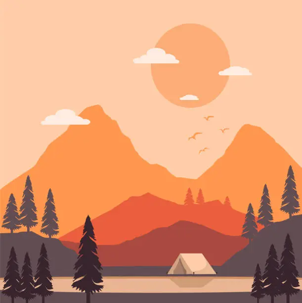 Vector illustration of Vintage mountainous