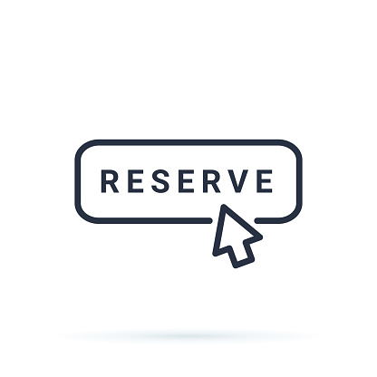 Thin line reserve button with black mouth hand. Flat outline trend modern logotype design isolated on white background. Concept of pre order booking luxury hotel or reserved room in hostel or motel