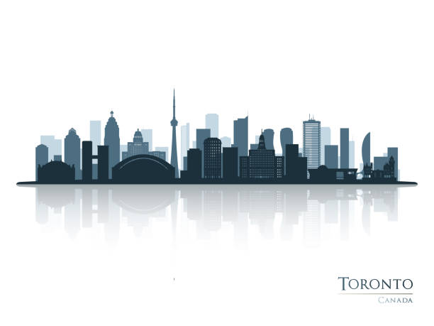 toronto blue skyline silhouette mit reflexion. vektor-illustration. - toronto stock-grafiken, -clipart, -cartoons und -symbole