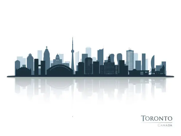 Vector illustration of Toronto blue skyline silhouette with reflection. Vector illustration.