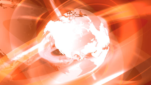 istock News Globe with rotating earth in white color in abstract rings background 1036810962