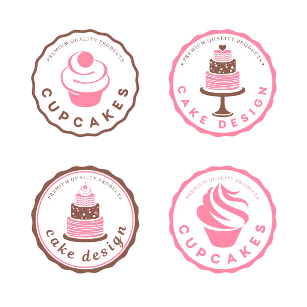 ilustraciones, imágenes clip art, dibujos animados e iconos de stock de elemento de diseño vectorial. conjunto de iconos de pastel - cupcake