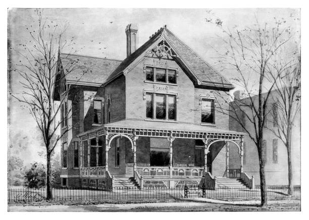 Brick House Brick House - Scanned 1893 Engraving victorian house stock illustrations