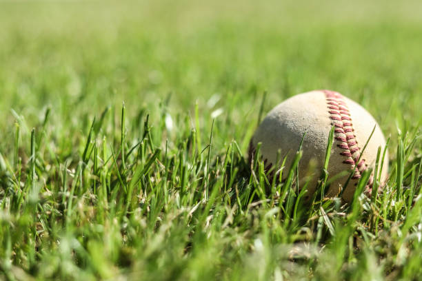 istock Baseball season is here.  Weathered ball on field. 1036828636