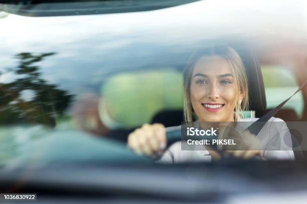 Woman Driving A Car Stock Photo - Download Image Now - Driving, Car, Women