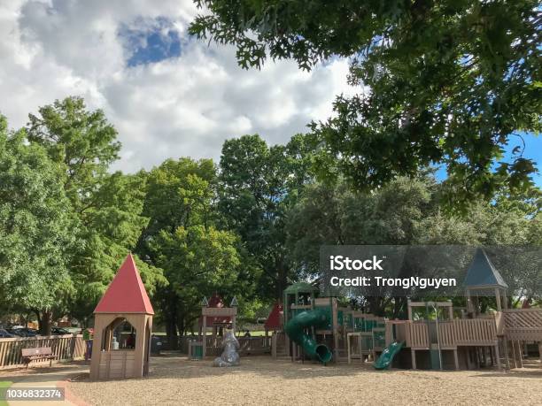 Public Wooden Castle Style Children Playground In Coppell Texas Usa Stock Photo - Download Image Now