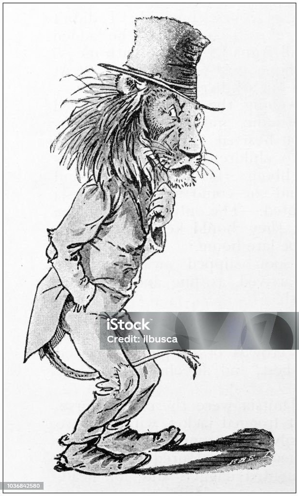 Humanized animals illustrations: Lion Hat stock illustration