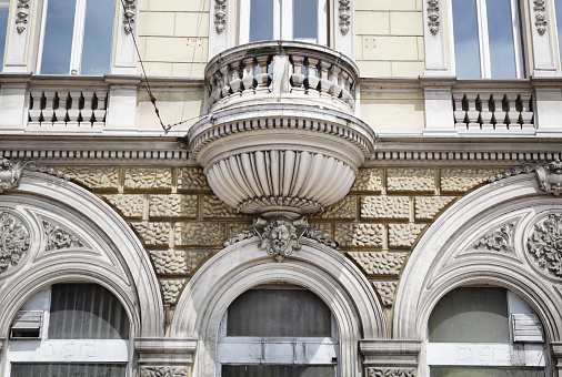 Close up detail showing clear Austro-Hungarian architecture in the Bosnian city of Sarajevo, Bosnia and Herzegovina.